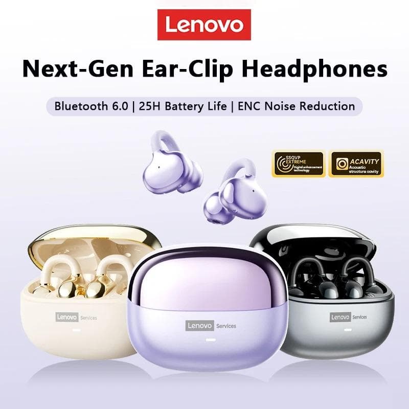 Écouteurs sans fil Bluetooth 6.0 Lenovo LE302 originaux Écouteurs à clip d'oreille Casque de sport et de musique Écouteurs HIFI stéréo à