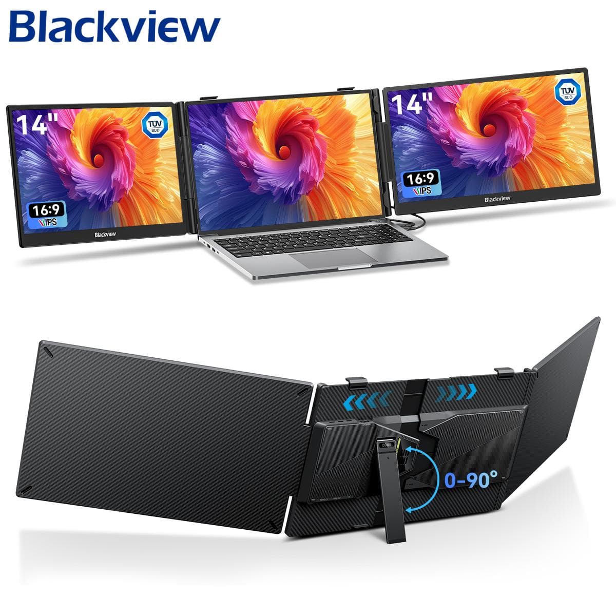 Blackview DCM5 14  1920x1080 FHD IPS Double Moniteur Portable   TÜV Faible Lumière Bleue noir