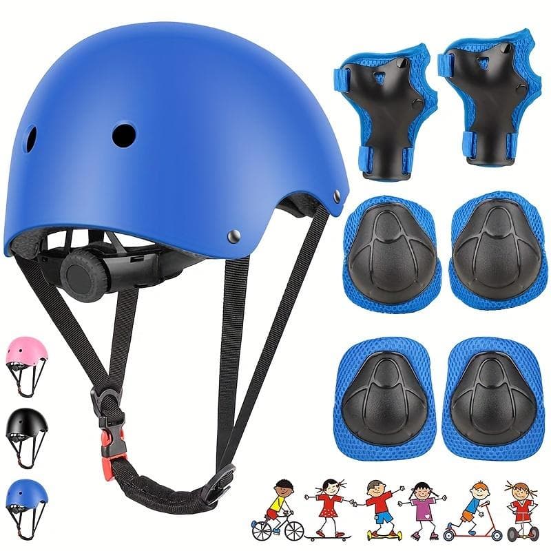 Ensemble de 7 protections pour patins à roulettes pour enfants, casque pour enfants, genouillères pour skateboard, idéal pour les patins à