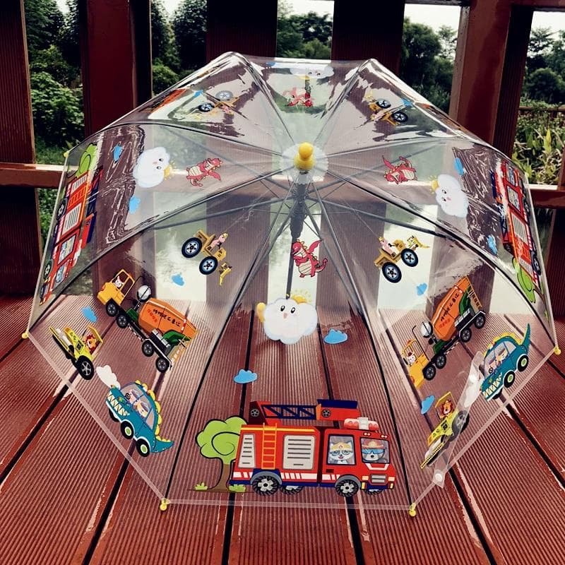 Nouvelle équipe d'ingénierie de camion de pompiers parapluie transparent pour enfants maternelle créatif mignon dessin animé bébé étudiant