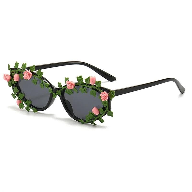 Lunettes de soleil forme œil de chat florales pour femmes Mode Petits montages Punk Lunettes de soleil Design de marque féminine Lunettes de soleil