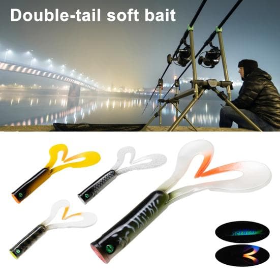14,5 cm / 21,7 g Double Queue Frisée Leurre Souple Long Lancer PVC Bionique Artificiel Swimbait Accessoires de Pêche Truite Bar Bass Eau Douce Eau