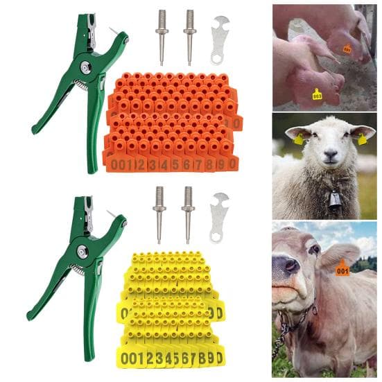 Boucles d'oreille pour bétail Numéro 001 à 100 Plastique Bétail Animal Marqueur Kit Applicateur de Boucles d'oreille pour Vaches Chèvres Moutons