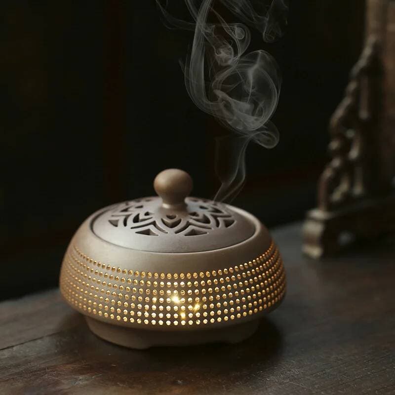 Brûleur d'encens électrique en sable violet 220V OUD Bois de santal à brancher Censeur à poudre d'encens Lampe à huile essentielle Veilleuse de