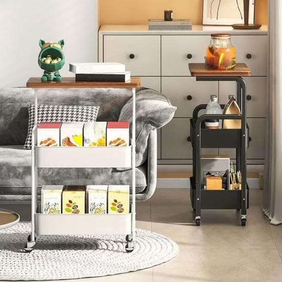 Chariot à roulettes multifonctionnel à 3 niveaux avec roulettes - Organisateur pratique pour cuisine, salle de bain, salon, bureau, canapé, table