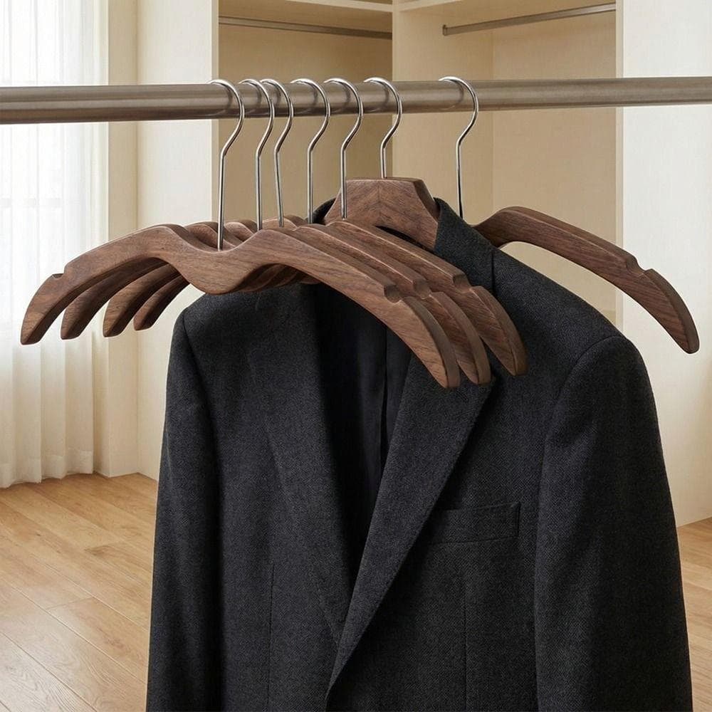 Lot de 2 cintres en bois à col court avec protection des épaules, gain de place, antidérapants, pour sécher le linge, robustes et adaptés à la