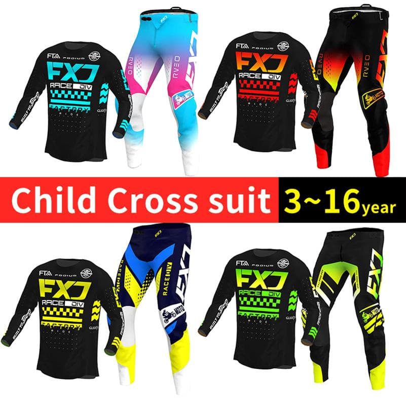 ensemble d'équipement de motocross pour enfants 4 5 6 7 8 9 10 11 12 13 ans Jeunesse enfant Moto garçon fille Maillot Pantalon Kits combinaison de
