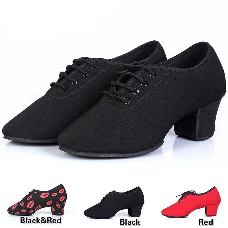 Women's Oxford Latin Ballroom Dance Shoes Professional Black Canvas Salsa Shoes cm black