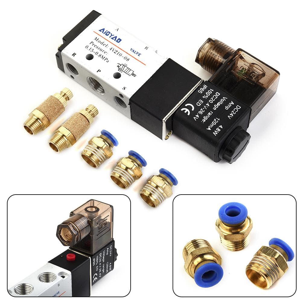 4V210-08 Électrovanne DC 24V Pneumatique Connecteurs Mâles Contrôle Silencieux