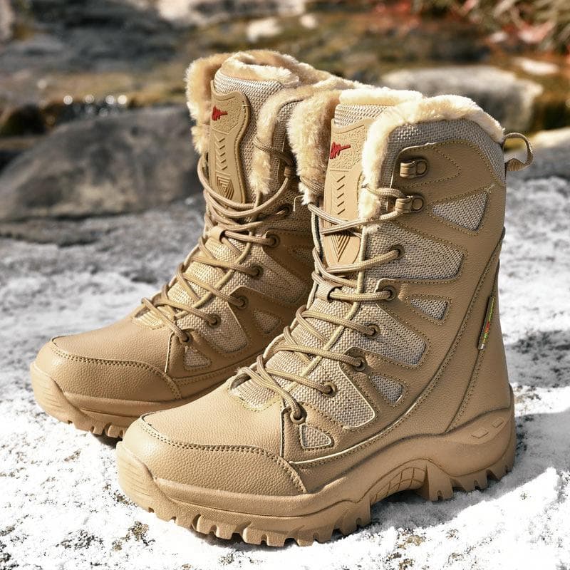 Bottes militaires Bottes de combat épaisses d'hiver pour hommes Bottes de neige hautes pour hommes Bottes d'alpinisme antidérapantes pour couple en