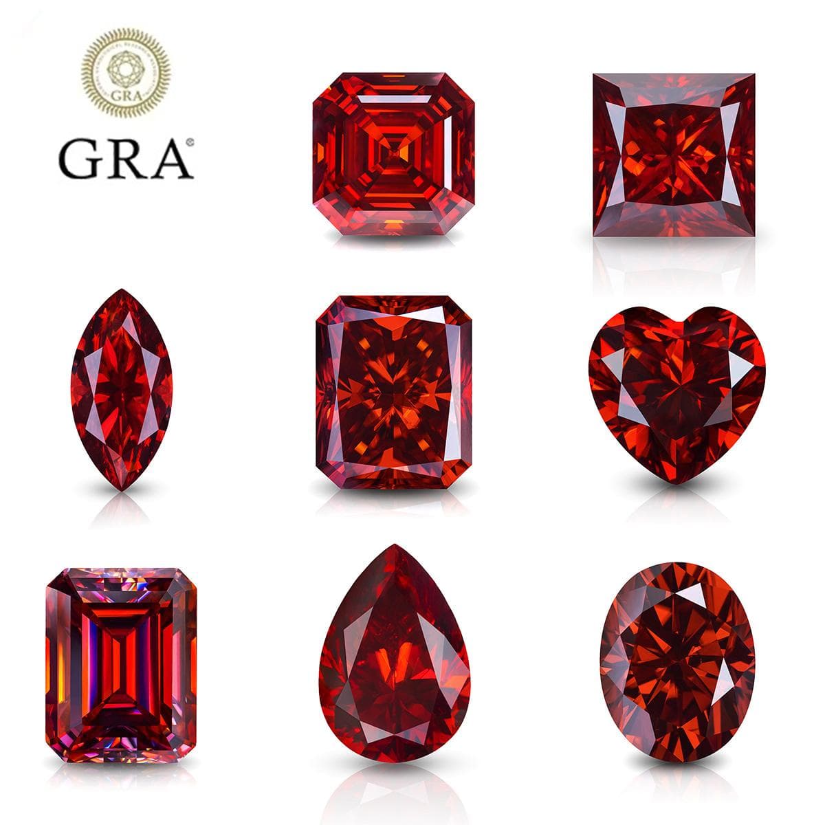 Pierre Moissanite Rouge Grenat 0,5ct-3ct Couleur D Pierre Précieuse Pierres Précieuses Libres Passé le Testeur de Diamant Matériau pour Bague GRA