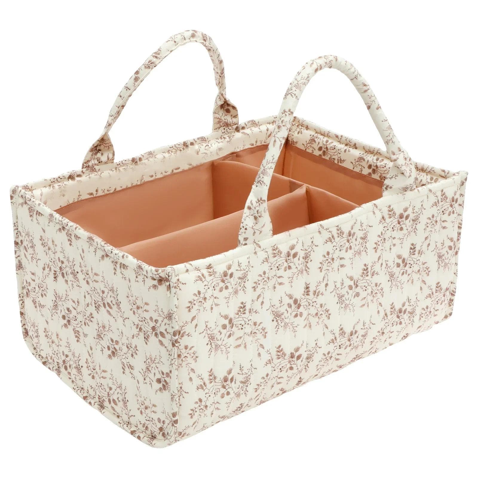 Organisateur de Caddy à Couches Floral avec Poignées et Séparateurs Amovibles Panier de Rangement Portable pour Crèche Panier de Rangement