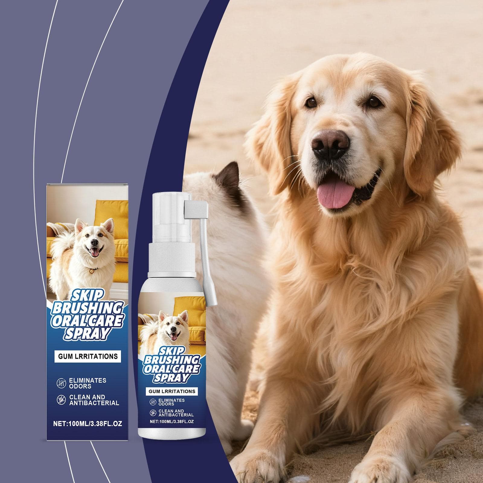 Spray d'hygiène bucco-dentaire pour animaux de compagnie rafraîchit l'haleine de l'animal, nettoie la plaque et les dents jaunes. 100 ml