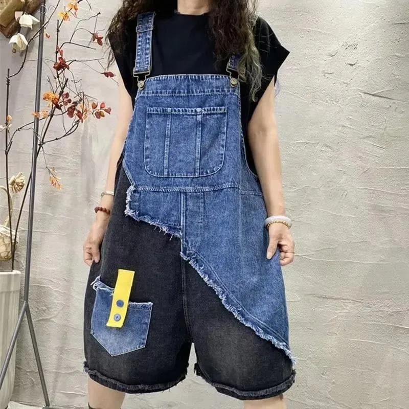 Combinaisons en jean pour femmes Patchwork Vintage Décontractées Combinaisons Short Large Décontracté Tenue de travail Pièce unique Vêtements