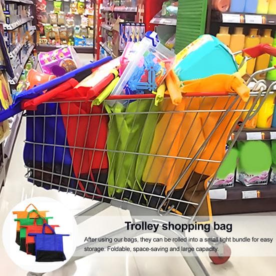Lot de 4 sacs à roulettes réutilisables avec poignée renforcée, grande capacité, pliables et réutilisables