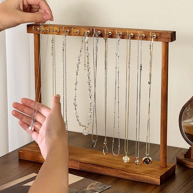 Présentoir à bijoux en bois massif, support de rangement pour colliers, boucles d'oreilles et bracelets