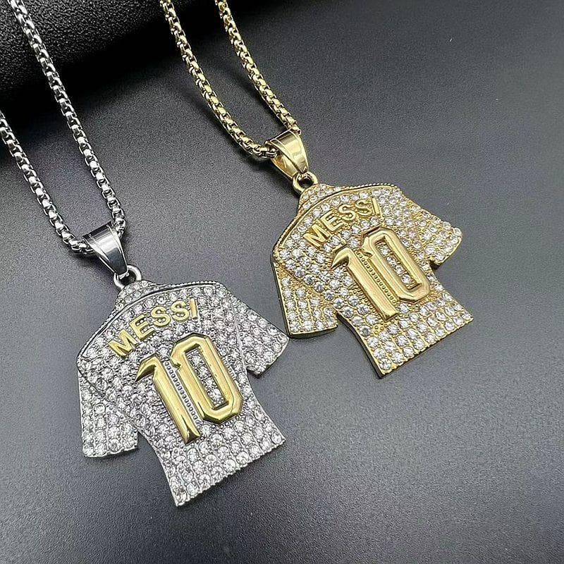 HNSP Lionel Messi Cristiano Ronaldo Maillot Pendentif Chaîne Collier Pour Homme Garçon Cadeaux Fan de Football Accessoires Football Zircon