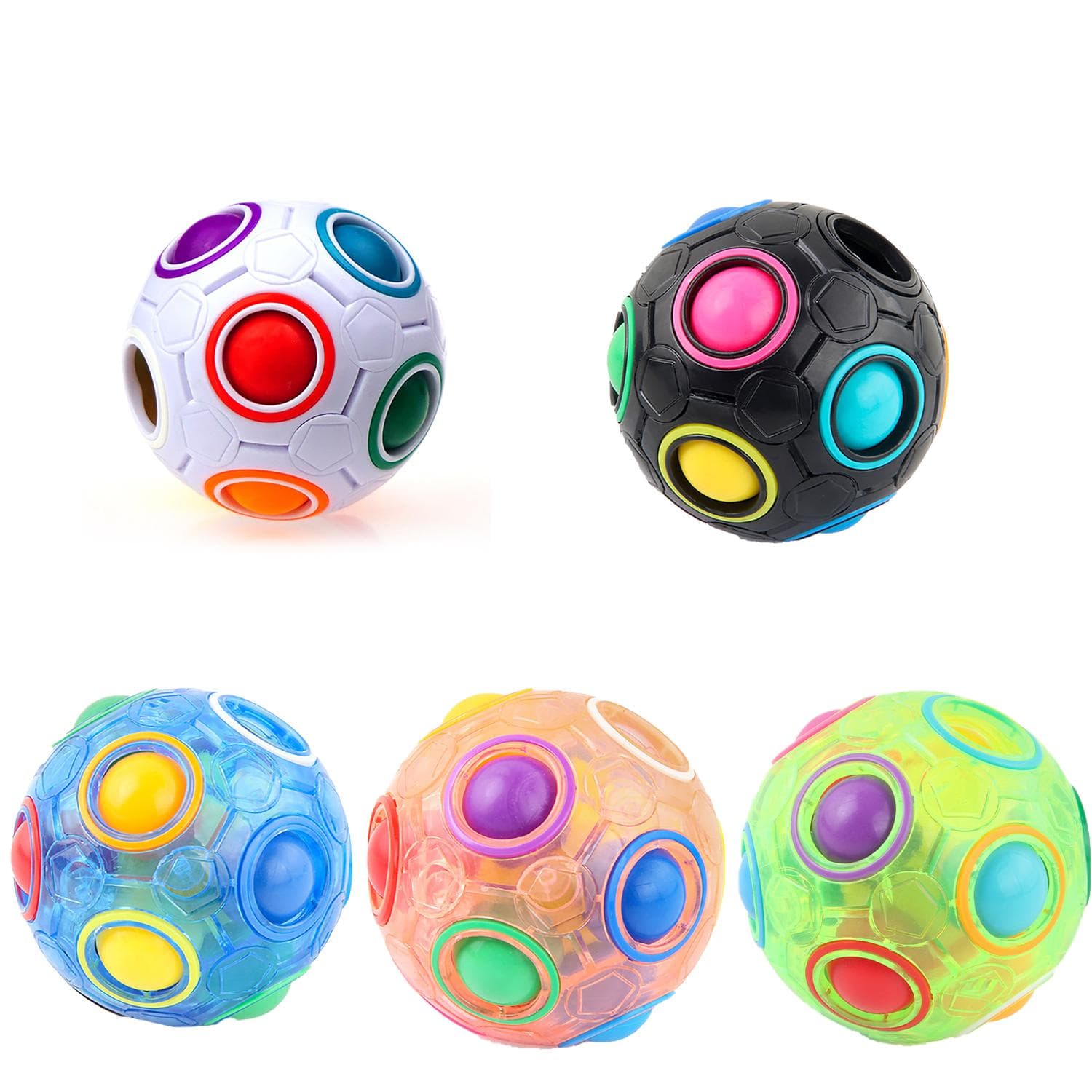 Puzzle Décompression Rainbow Ball, Boule Magique Circulaire Infinie à Douze Trous de Couleurs Mixtes Décompression à Pousser et à Appuyer