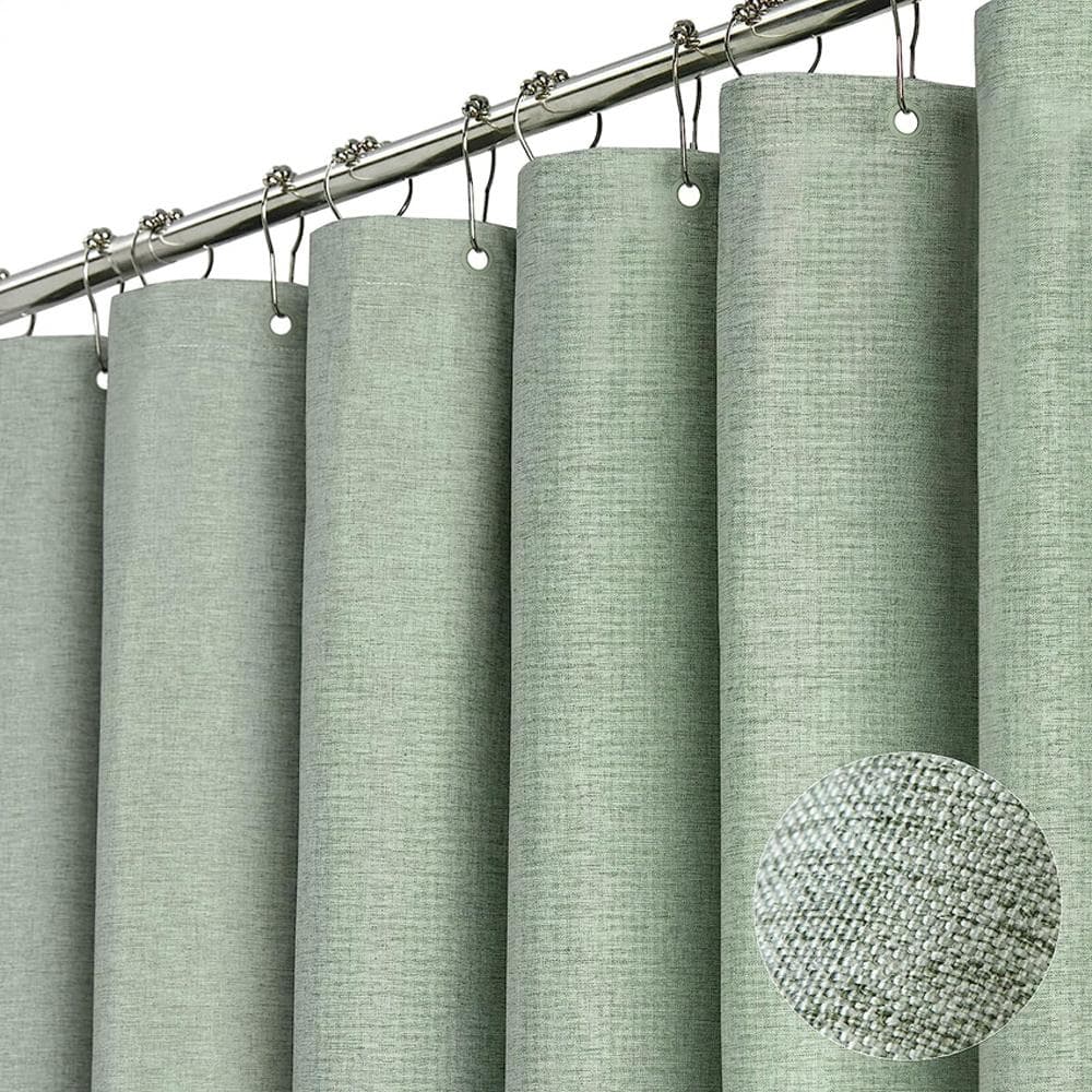 Rideau de douche en lin de luxe avec crochets en métal argenté, pour salle de bain, en tissu épais imperméable, grande couverture de bain beige