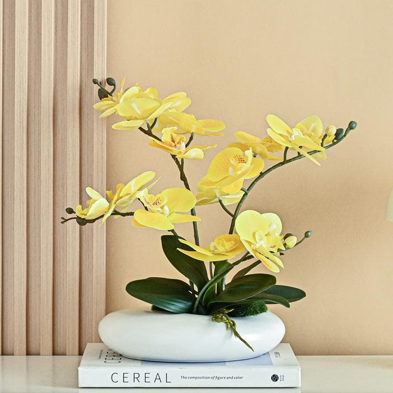 Centre de table réaliste en fleur artificielle Phalaenopsis pour table à manger avec vase