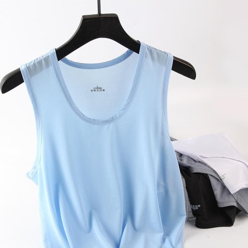 Gilet d'été en maille pour hommes, t-shirt sans manches à séchage rapide, en soie glacée, épaules de fitness, hauts amples de grande taille cm