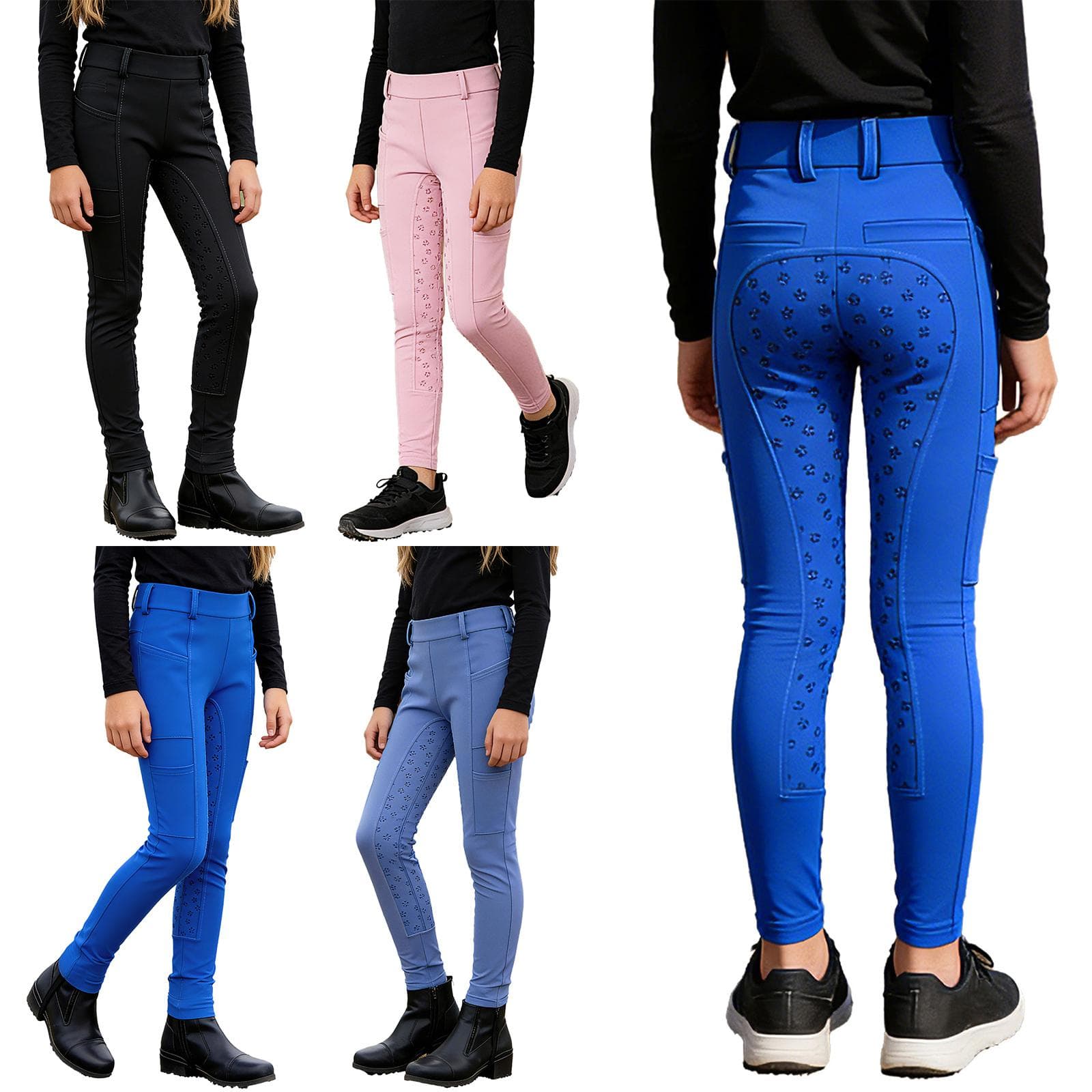 Leggings d'équitation pour garçons et filles, culotte intégrale antidérapante avec plusieurs poches pour sports équestres enfants cm rose