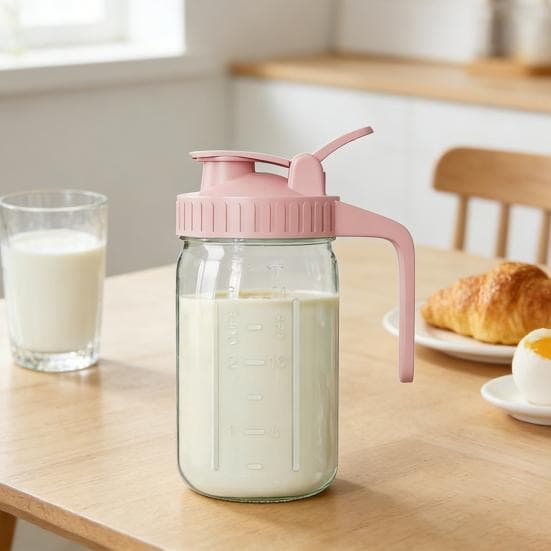 Pichet à lait étanche Récipient de stockage de lait maternel avec échelle précise Couvercle à rabat Bec verseur Bouteille de transport pour