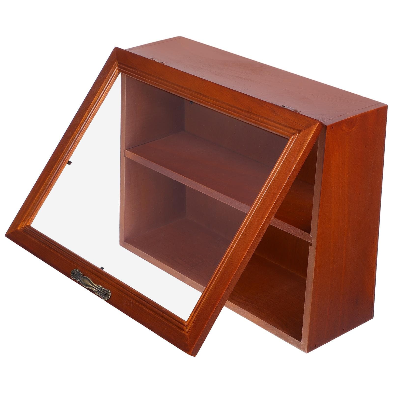 Vitrine en Bois avec Porte Acrylique 2 Niveaux Style Vintage Petite Vitrine Organisateur de Bureau Pour Objets de Collection