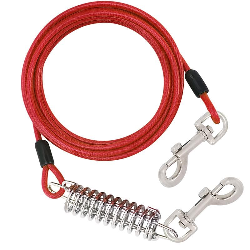 Câble d'attache pour chien avec ressort amortisseur de chocs, crochets pivotants en métal, câble en acier pour extérieur, cour et camping, laisse