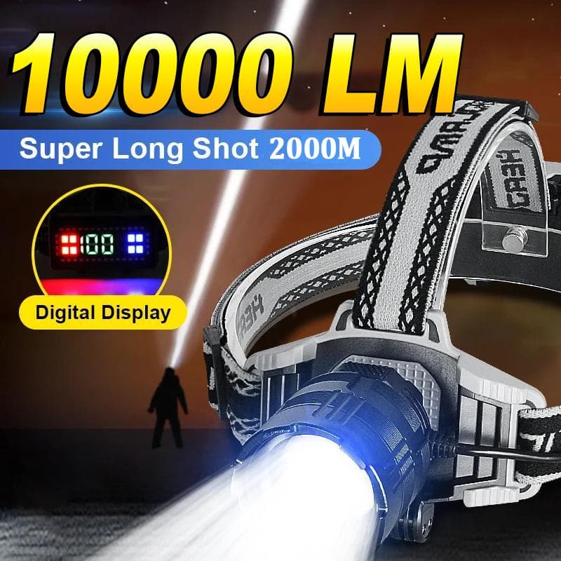 Lampe frontale la plus puissante à LED haute puissance, rechargeable par USB, super lumineuse, longue portée, zoom, phares de pêche noir
