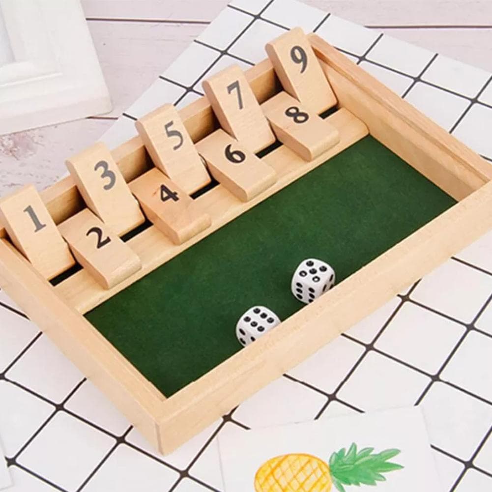 Grand Jeu Shut The Box 12 Dés Jeu de Société en Bois Jeu de Pub sur Table Boîte de Jeu Support pour 2 à 4 Joueurs, 2 Dés Inclus Pour Fête