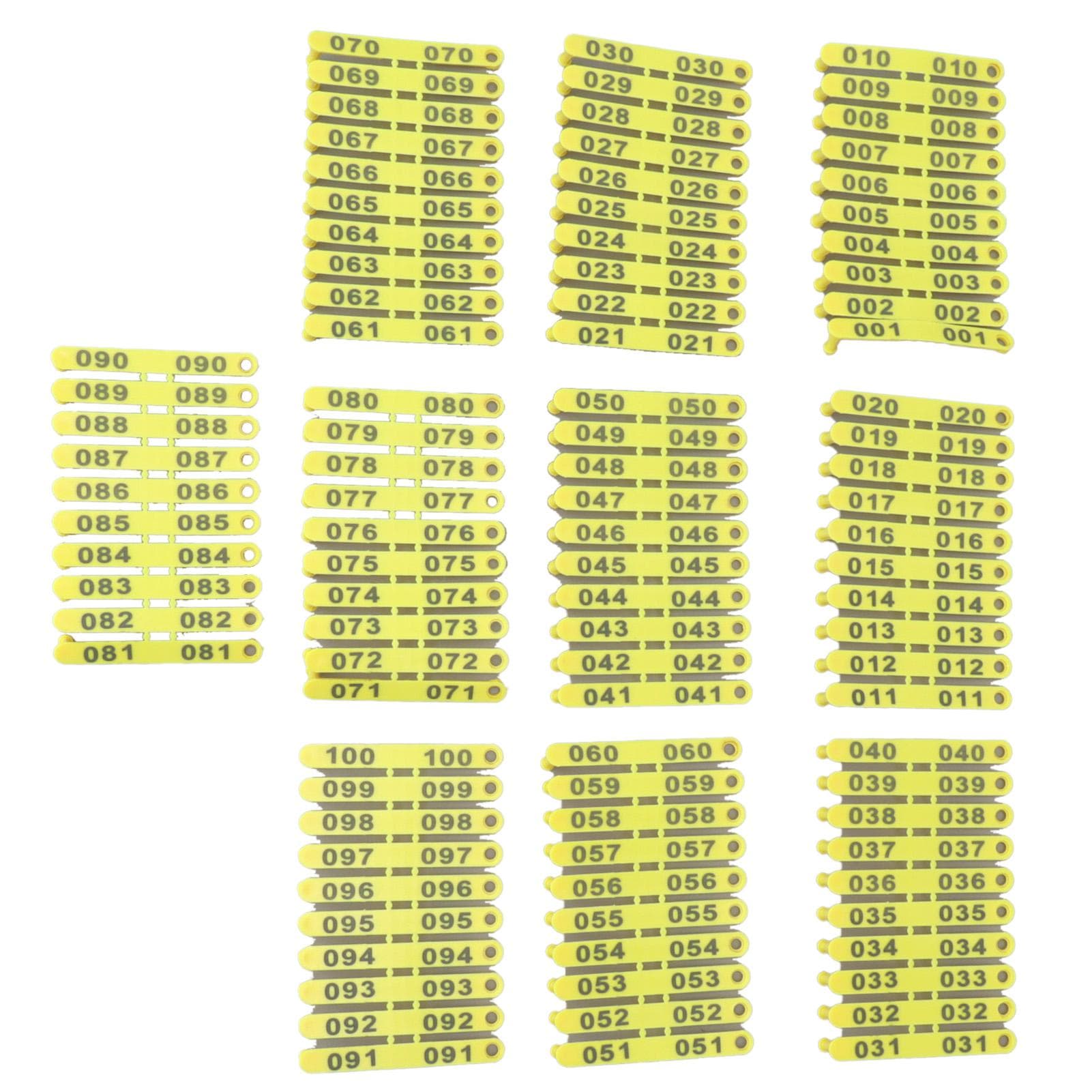 100 PIÈCES 001‑100 Numéro Plastique Étiquette Bétail Couleur Intégrée Étiquettes d'Oreille Bétail pour Bovins Vaches Moutons Porcs Chèvres