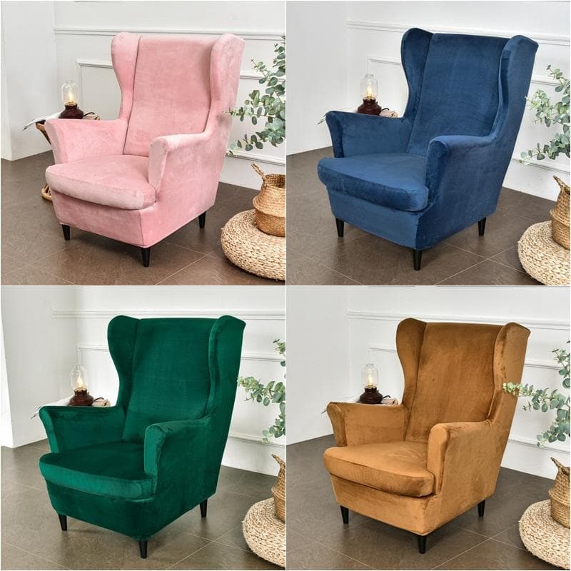 Housse de chaise à oreilles en velours, housse de fauteuil en Spandex extensible, housse de canapé à oreilles amovible avec housse de coussin de