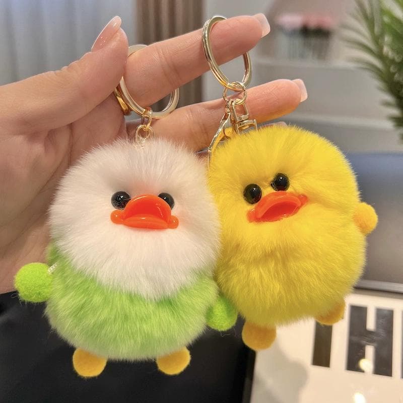 Porte-clés pendentif canard jaune en fourrure de lapin Rex mignon, poupée en peluche de célébrité en ligne, ornements de sac, cadeau