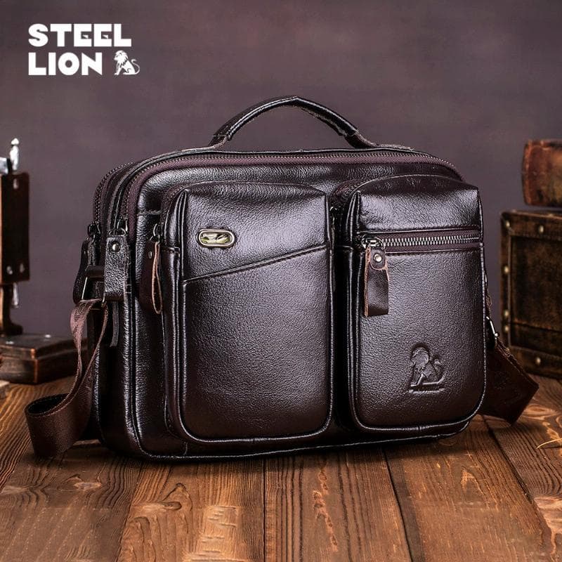 LAOSHIZI marque homme sac de messager en cuir véritable sac à bandoulière mode homme voyage fourre-tout sac à bandoulière brun foncé