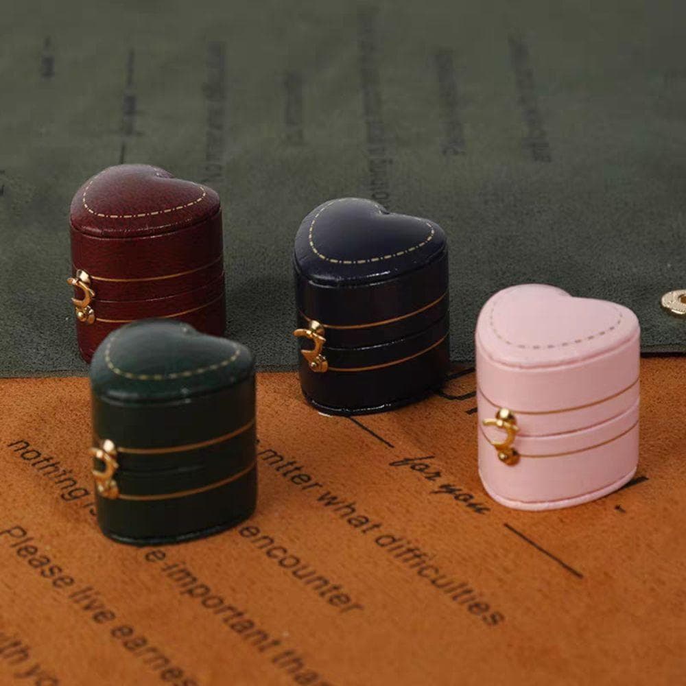 Boîte Exquise pour Bague de Fiançailles Cuir Velours Boîte de Rangement pour Bijoux Boîtier à Bague Vintage Fiançailles