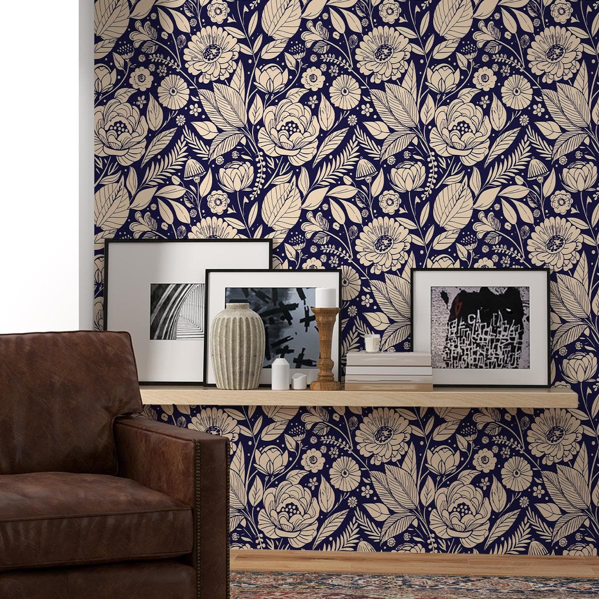 Papier Peint Épaissi Auto-Adhésif Haut de Gamme Décoration Murale Fleur Plante Verte Autocollant Mural Décoration de Pièce