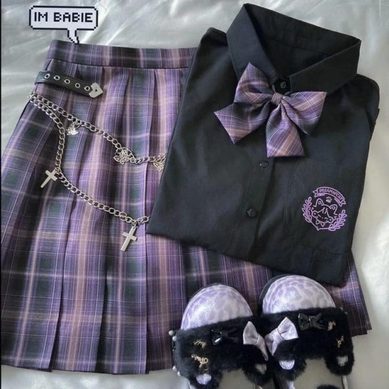 Ensemble trois pièces japonais Harajuku, mini jupe à carreaux pour femmes, uniformes scolaires, jupe trapèze, taille haute, costumes et ensembles