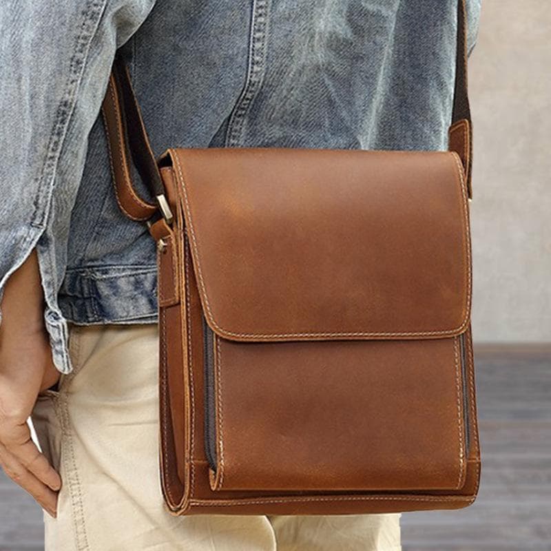Sac à bandoulière en cuir Crazy Horse de haute qualité pour homme – Sac à dos messager en cuir de vache véritable