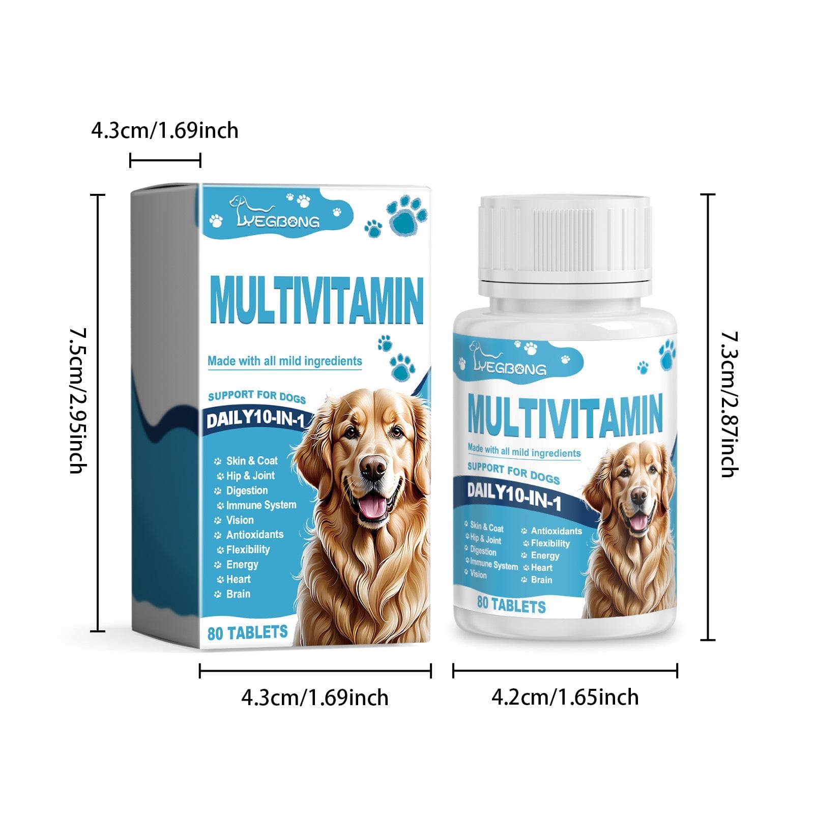 Yegbong Multivitamines pour Chiens, Compléments Nutritionnels pour Chiens pour Toutes Races et Tailles Canines, Favorise la Santé Immunitaire chez