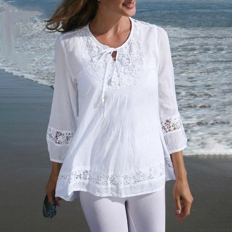 T-shirt ample en dentelle d'épissage en coton et lin cm noir