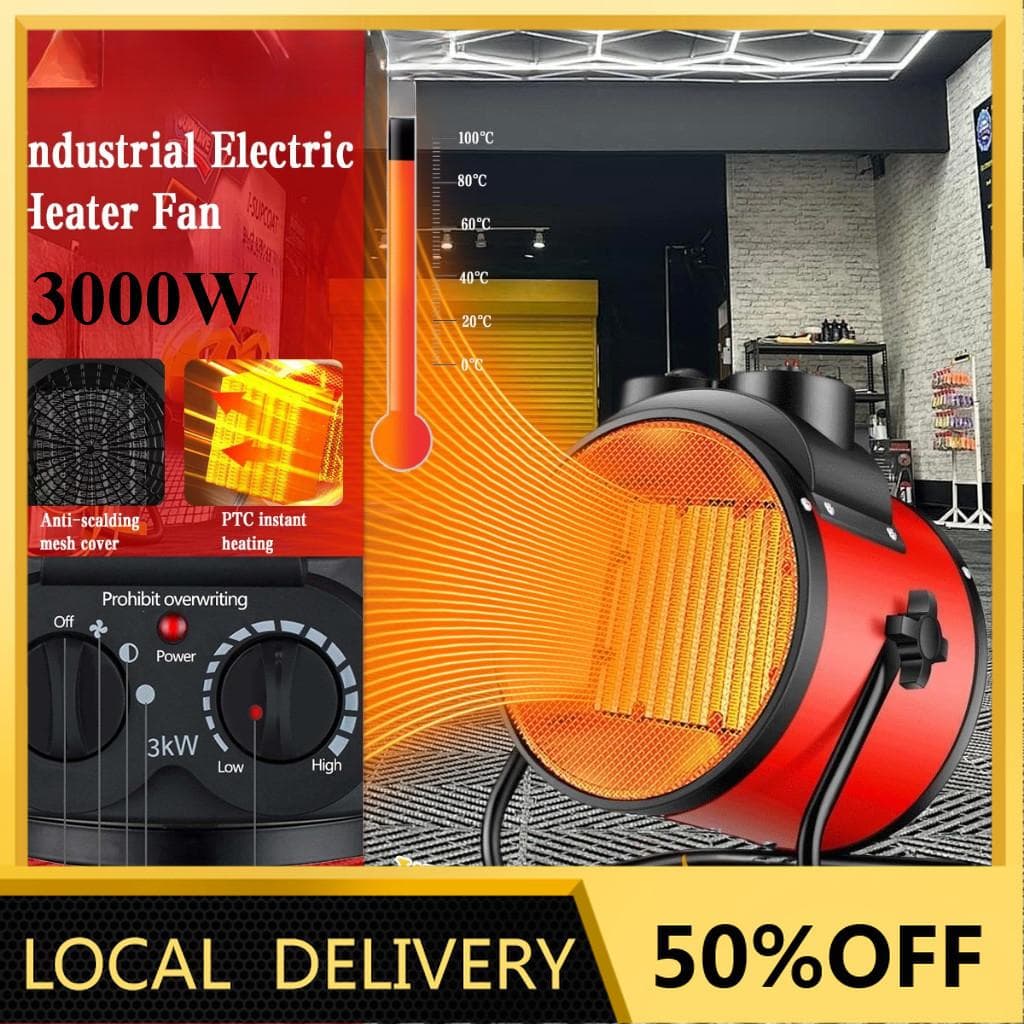 Chauffage électrique industriel 3000W Ventilateur Chauffage d'appoint portable Atelier Chaud Garage Ventilateur à air Souffleur commercial au sol