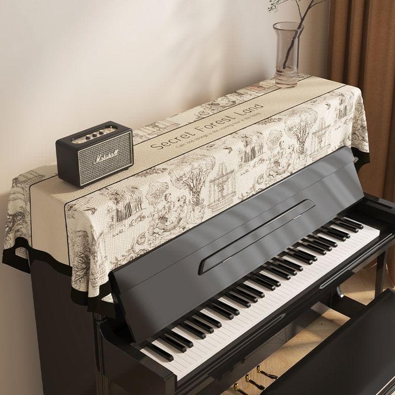 Housse Anti-Poussière en Tissu pour Piano Style Américain Housse Demi-Housse Dessus de Piano Tissu Gris Ménager Housse de Clavier pour Piano