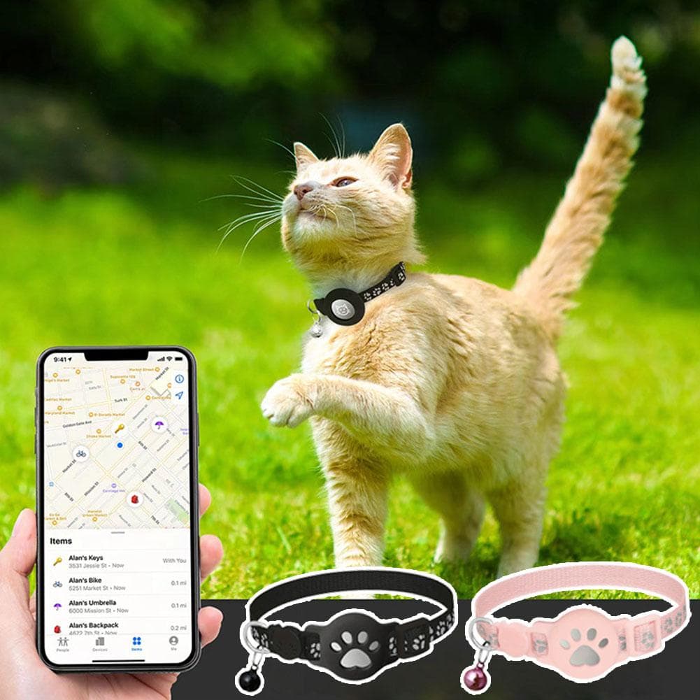 Collier GPS pour Chat avec Sangle Réfléchissante, Mini Dispositif de Localisation d'Animal de Compagnie en Temps Réel, Localisateur Étanche