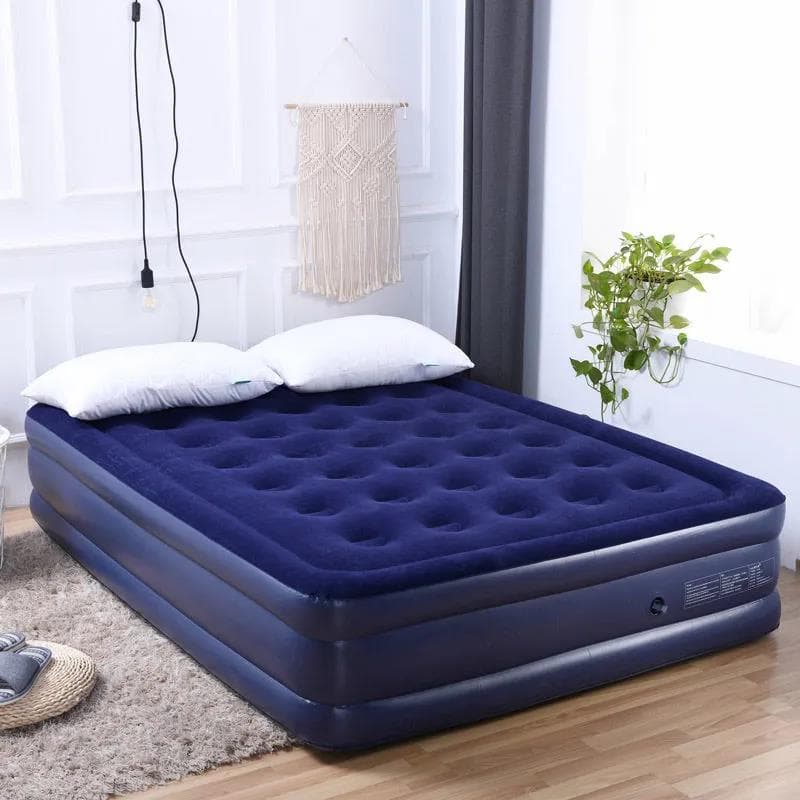 Lit gonflable Double couche épais de haute qualité, lit à coussin d'air simple/double, lit paresseux pliable pour la maison bleu