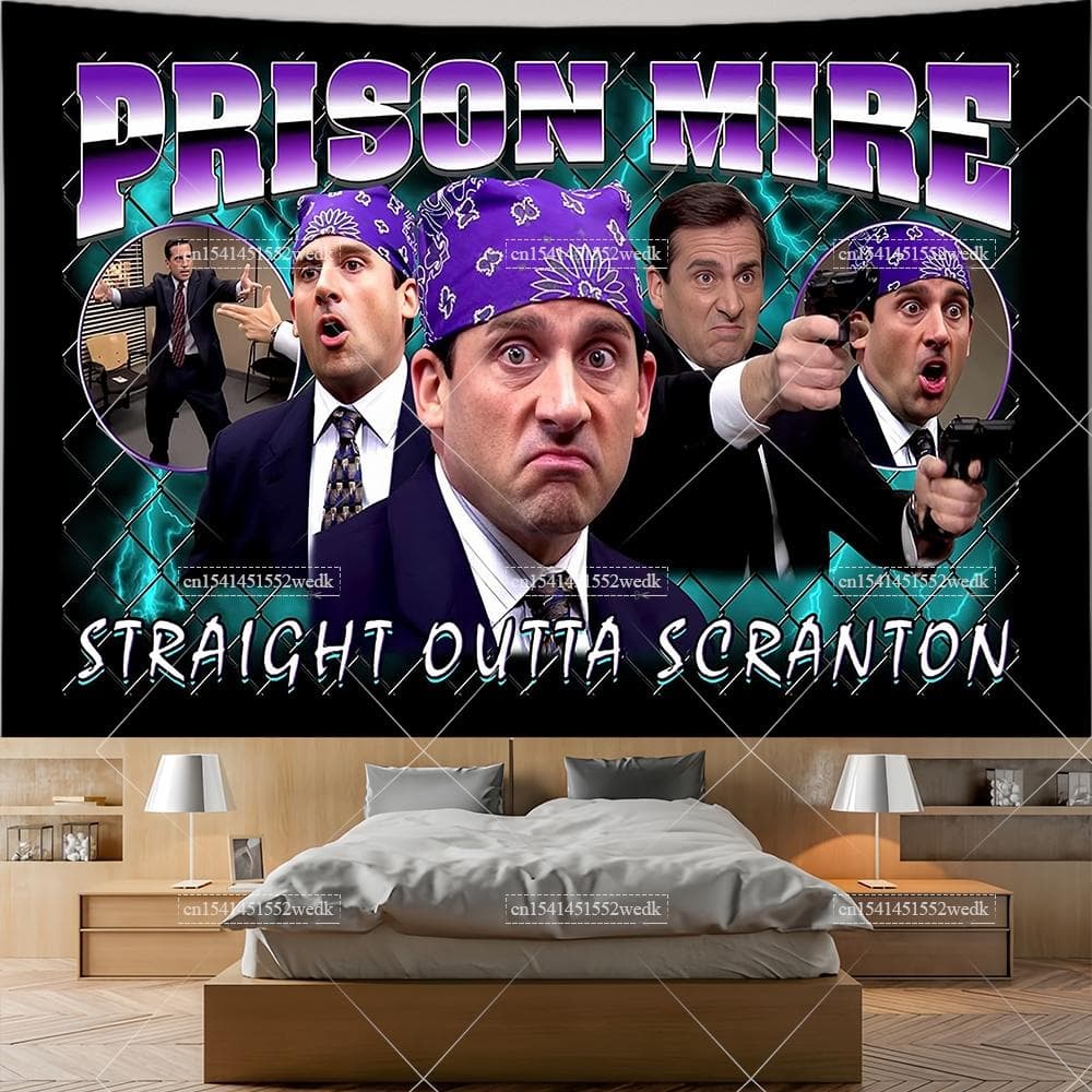 Michael Scott Prison Mike Tapisserie The Office Dwight Schrute Meme Drapeaux Tapisseries Décoration de Chambre Esthétique Maison et Jardin