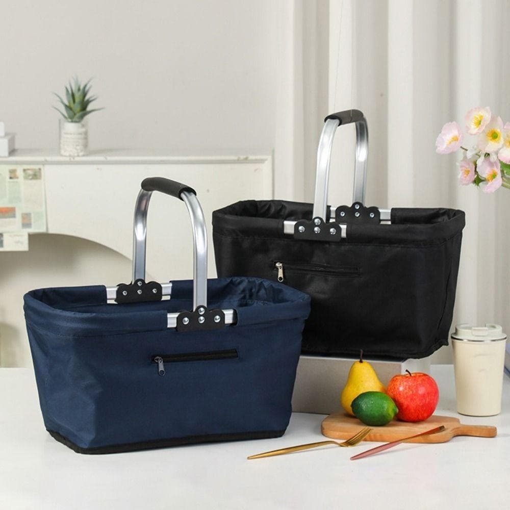 Panier de courses 26 L Sac de courses en tissu Oxford Panier Récipient de rangement pour courses Voyage bleu marine