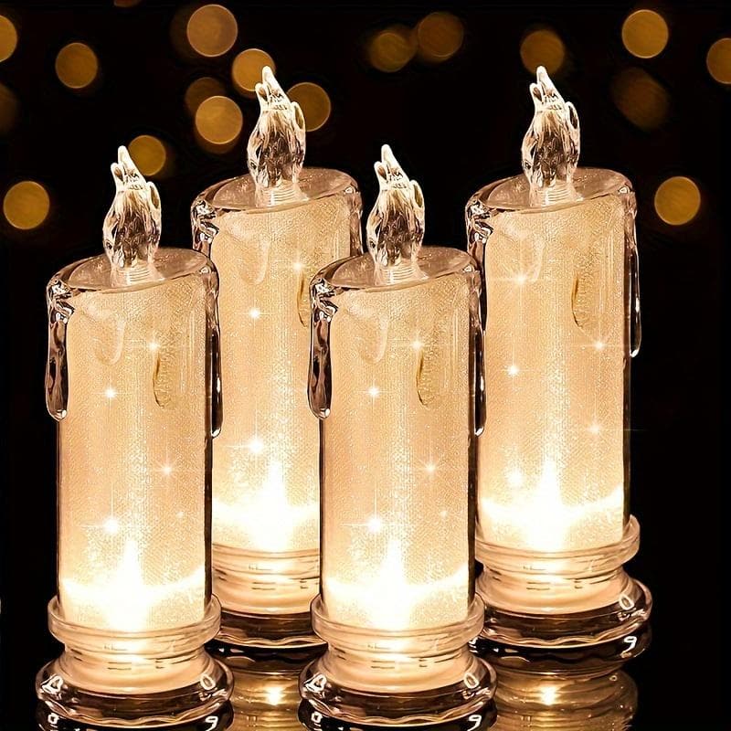 Lot de 4 bougies LED sans flamme, avec batterie, idéales pour les réunions de famille de Noël et les dîners aux chandelles