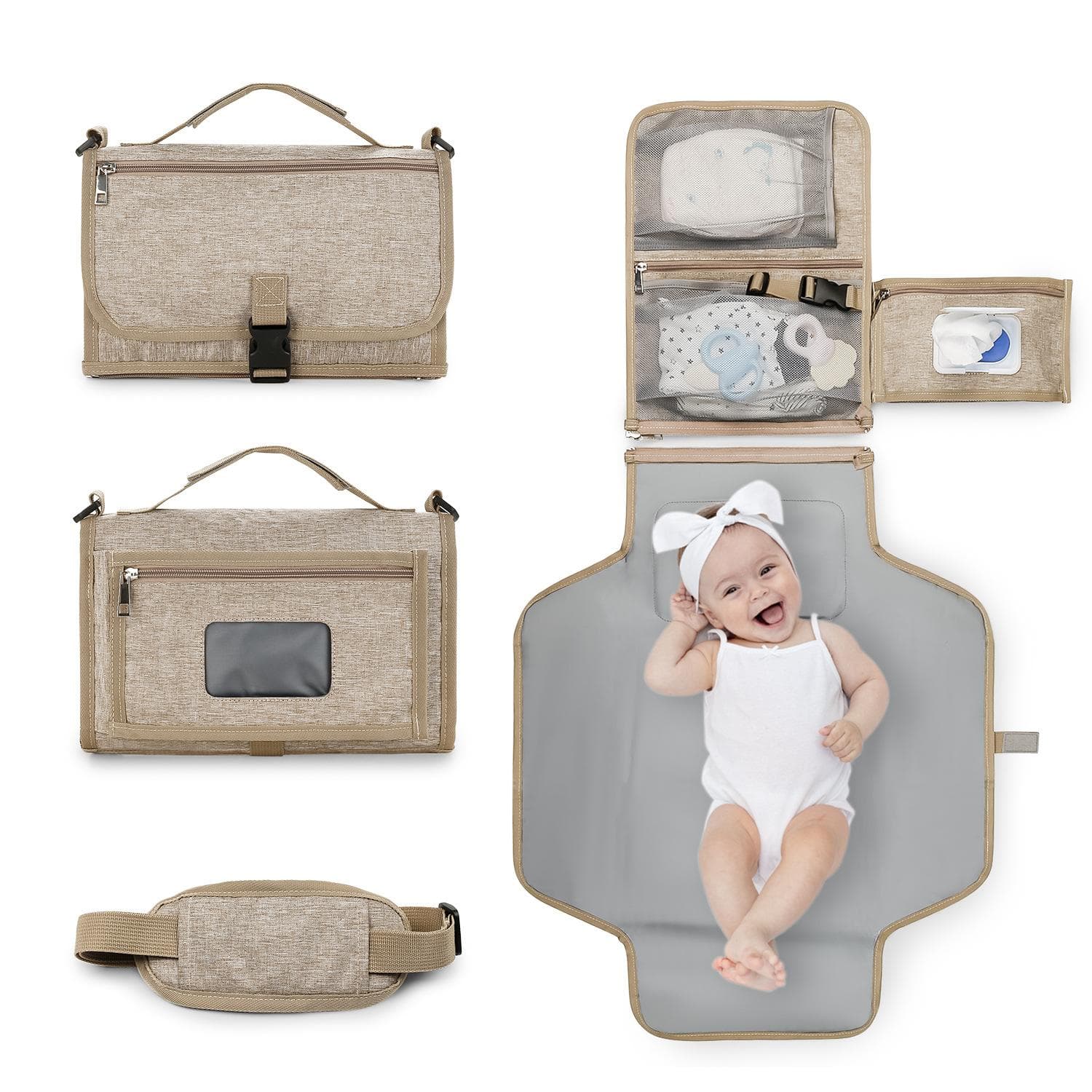Matelas à langer 3 en 1 Portable pour bébé avec poches Imperméable Voyage Change Couches Pliable Sac à couches