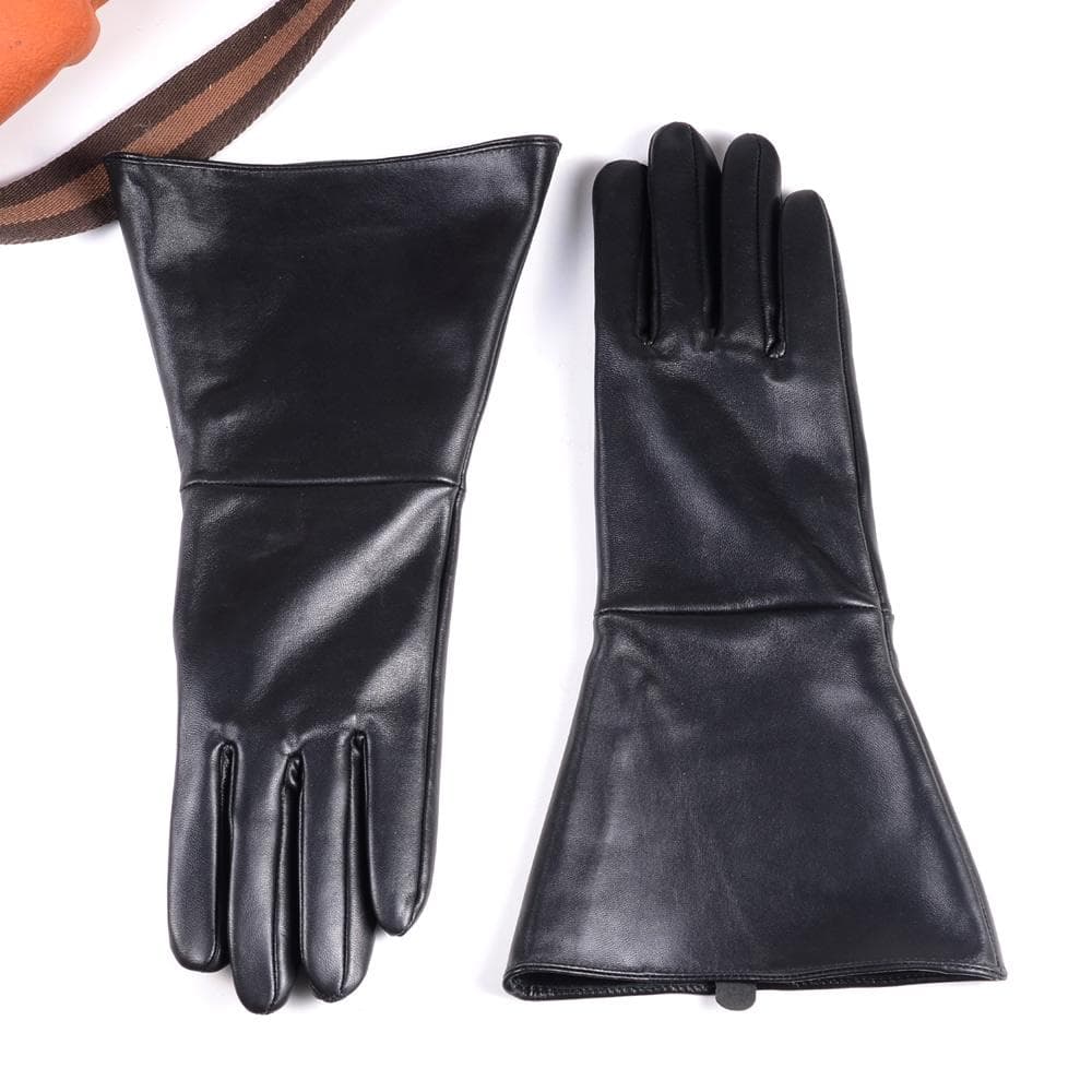 Gants Manchette Longue en Peau de Mouton Véritable Cuir Noir 35CM pour Homme Moto Equitation Médiéval Renaissance cm